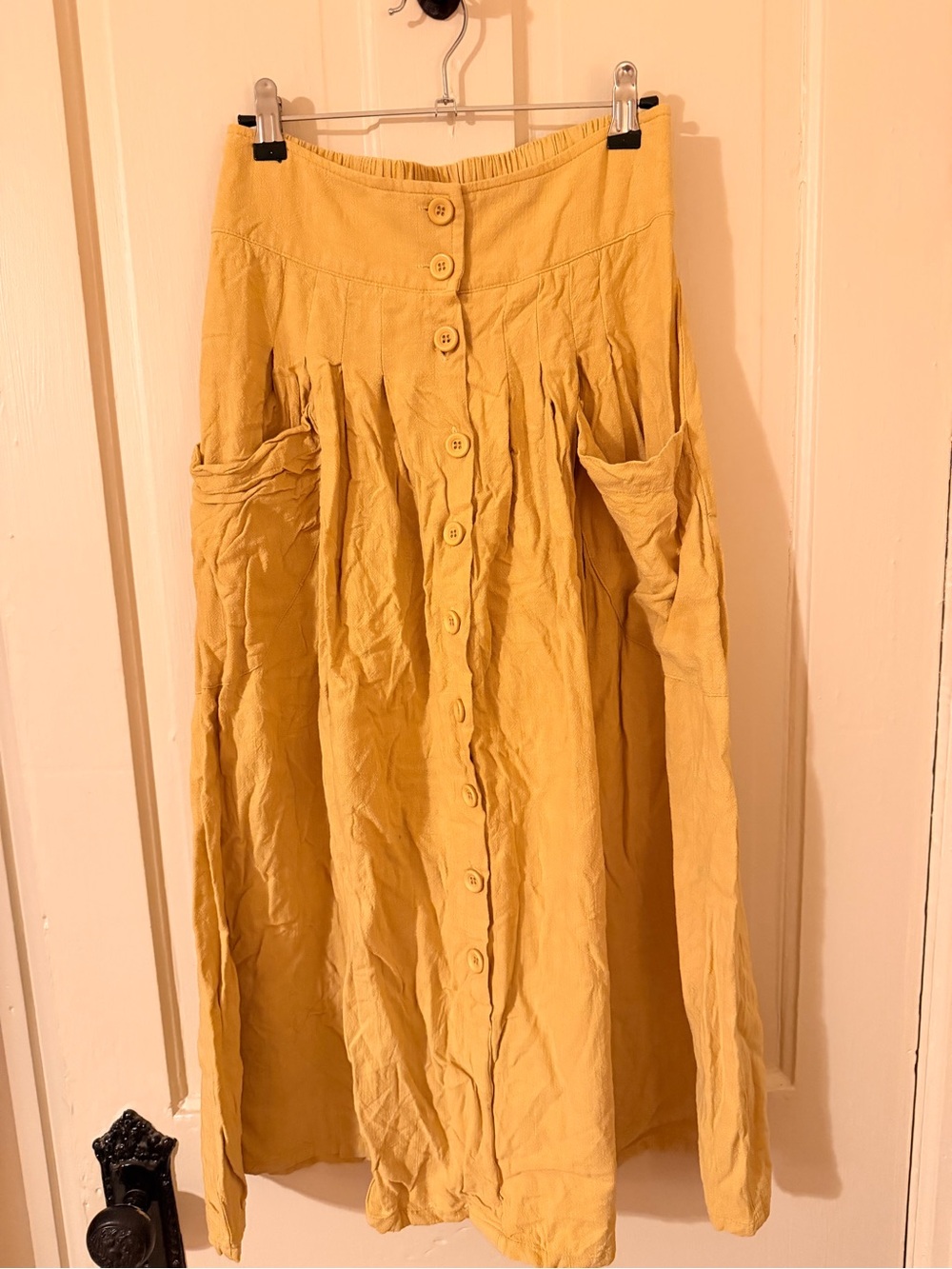 Gilli Mustard Yellow Button-Front A-Line Skirt